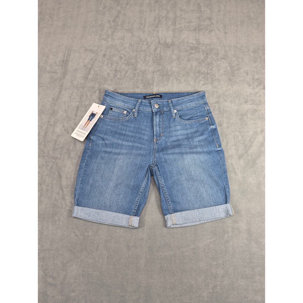 Calvin Klein Women Denim Shorts Size 6 Blue Mid Rise Cuffed NWT